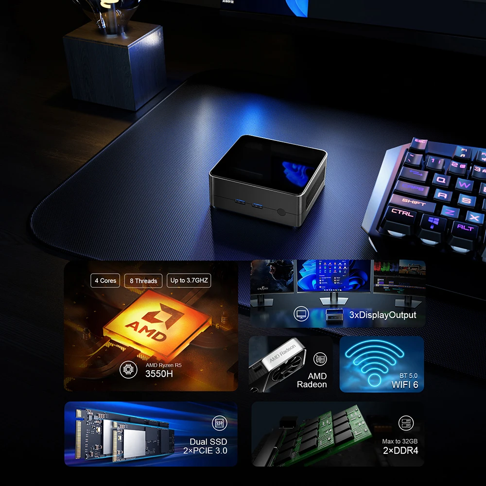 AN2C Mini PC Ryzen 5 3550h Gaming Desktop Computer- Chatreey